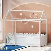 Artiss Single Bed Frame, Day Beds Baby Toddler Kids Toddler Loft Floor Daybed Platform Wooden Timber Frames Base House Bedroom Room Decor Home Furniture, Modern Design White