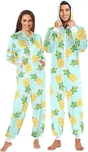 [ZZXXB] Pineapple Polka Dot Onesie Pajamas for Adult Women Men Long Sleeves One Piece Onesies Hooded Sleepwear S - XL