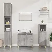 Bathroom Cabinet Grey Sonoma 30x30x100 cm Engineered Wood with Solid Eucalyptus Feet, Floating Vanity Sink Console Organizer, Modern Wall Mount 36inch Storage Cabinet