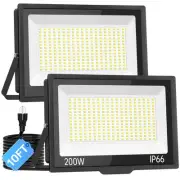200W LED Flood Light Outdoor with Plug+10ft Wire, 24000Lm Super Brighter Secu...