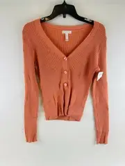 Leith Sweater Women's Size M Orange Pullover Half Buttoned V-Neck Ribbed NWT