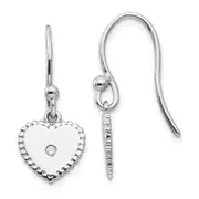 White Ice Sterling Silver Rhodium-plated Diamond Shepherd Hook Heart Dangle Earrings