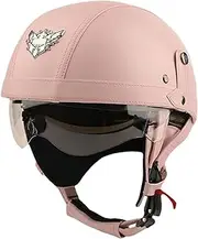 Retro Half Shell Motorcycle Helmet, Vintage Baseball Cap Brim Helmet, Men Women DOT/ECE Certification Open Face Motorbike Helmet with Goggles for Cruiser Chopper Scooter F,M=57-58cm