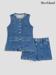 River Island Blue Girls Smart Waistcoat Top and short set (H62242) | $90