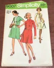 Vtg Simplicity 9007 Pattern Misses’ Dress Size 12 Bust 34 Uncut