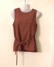 Alpha60 Chaka Top Size XXS Terracotta White Pinstripe Sleeveless Blet Round Neck
