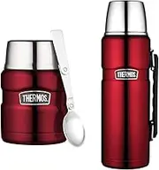 Thermos Stainless King Vacuum Insulated Food Jar, 470ml, Red, SK3000RAUS & Stainless King Vacuum Insulated Flask, 1.2L, Red, SK2010RAUS