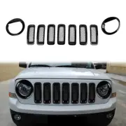 Front Grille Mesh Trim Head Light Cover Trim for Jeep Patriot 9Pcs ABS Black