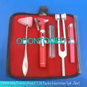 LED FIBER OPTIC Otoscope Tuning Fork C128 Taylor Hammer Diagnostic ENT SET RED