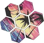 Gem Painting Coasters | Honey Comb Shape Cup Mat Mosaic Kit,Art and Craft Gem Art Accessories, 7X Flower House Scene Gem Painting Coaster with Holder for Christmas Holiday