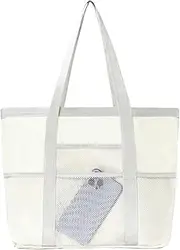GkgWuxf Beach Tote Bags for Women | Waterproof Sports Tote Bag | Sandproof Swimming Handbag for Towel Water Bottle, Large Capacity Mesh Fitness Pouch
