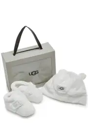 Ugg Kids Bixbee Faux fur Slippers and hat set (IT16-IT20) - White 4-5 (IT20/ UK4 BABY)