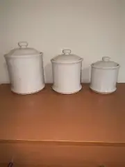 KITCHEN CANISTER SET for Coffee Sugar Flour White 3ct