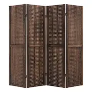 Costway 4-Panel Foldable Privacy Screen Pegboard Display Stand Room Divider Brown