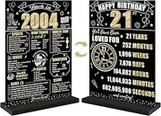 21st Birthday Decorations Back in 2004 Table Sign for Men Women, Black Gold Happy 21 Bday Two-Sided Wooden Table Poster with Stand Party Supplies, 21 Birthday Display Holder Decor for Table Decor