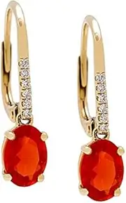 [Gin & Grace] 14K Yellow Gold Leverback Drop Earring With Natural Mexican Fire Opal Earrings With Diamonds For Women