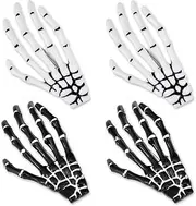 Korean Style Gothic Skeleton Hands Bone Hair Clips - Black and White Fashion Punk Rock Devil Claw Alligator Barrettes Women Girls Hair Accessories (White and Black (2 Pairs))