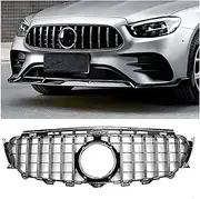 Grill Front Grille Compatible For Mercedes Benz E Class W213 2016-2020 E200 E250 E300 E43 GT Style Silver/Black Car Upper Bumper Hood Mesh(Silver)