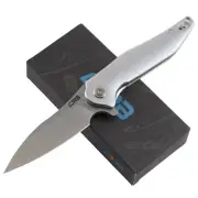 CJRB Agave Linerlock Pocket Knife Gray Satin Aluminum D2 Tool Steel Blade