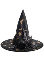 Floral Black and Gold Glitter Witch Costume Hat