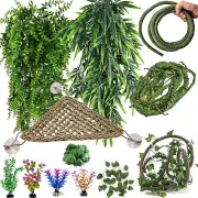 12 Pieces Bearded Dragon Tank Accessories, Reptile Hammock Plants And Vi