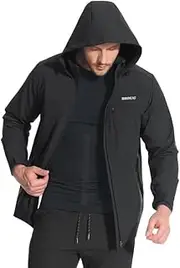 [BROKIG] Mens 3PT Hiking Softshell Jacket,WindBreak Waterproof Casual Functional Traveling Walking Coat Outdoor Jacket With Hood Zipped Pockets