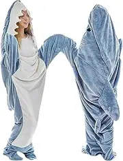 [JYHCD] Shark Blanket Adult, Wearable Shark Blanket Super Soft Cozy Flannel Hoodie Shark Blanket Hoodie, Fluffy Shark Blanket Kids, Shark Blanket Onesie for Cosplay Shark Costume and Shark Lovers,Blue,170cm