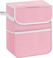 Simple Deluxe Car Trash Can, Leak-Proof Car Garbage Can with Lid and Storage Pockets, Collapsible, Portable and Waterproof, 2 Gallon, Pink