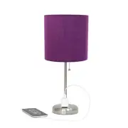Simple Designs LT2024-PRP Brushed Steel Stick Table Desk Lamp with Charging O...