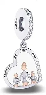 [Mon & Sons] Mummy We Love You Heart Daughter Son Mom Mum Charm Bead Pendant 925 Sterling Silver Dangle Compatible With Pandora Charm Bracelet, Metal