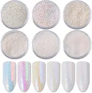 EnMart Chrome Nail Powder, Nails Pigments Dust, Body Glitter Metallic Mirror Effect Pigment Iridescent Aurora Pearl Glitter Dust Kit for Gel Polish Nail Art Decoration Eyeshadow Cosmetic, 6 Colors