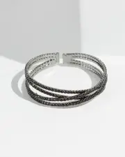 Black Crystal Cross Over Cuff Bracelet
