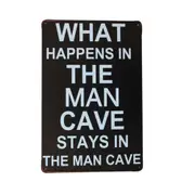3x Vintage Tin Sign What Happens In The Man Cave 200x300mm Metal Retro