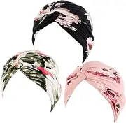 [Qiabao] 3 Pack Womens Printed Turban Hat Head Wraps Covers Chemo Cancer Beanies Cap Headwear
