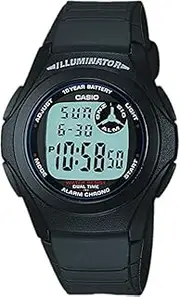 [Casio] Men's Round Face Dual Time Digital Watch, Grey Dial, Black Band