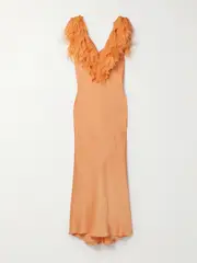 [LOVESHACKFANCY] LOVESHACKFANCY - Manota Ruffled Crepe And Feather-trimmed Charmeuse Maxi Dress - Orange - US4 US 4 Orange