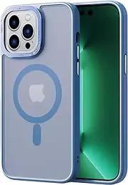 Magnetic Case Compatible with iPhone 14 Pro Max,Translucent Matte Back Non-Slip Phone Cover Protective Shockproof,Sierra Blue