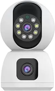 8MP Dual Lens 5G WiFi Camera Smart PTZ 4K HD Dual Screen Auto Tracking Indoor Wiress Security Video Surveillance Cameras(AU Plug,Cam with 64G Card)