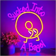 Sign Lamp Sucked Into A Bagel Neon Signs Wall Art Decoration LED Light Brightness Adjustable for Cafe Kitchen Home Bar Bedroom Party USB Powered 29.3cm×42cm