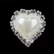 Heart Ivory Pearl Rhinestone Flatback Button - Silver - 23mm Metal Embellishment