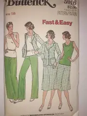 Top Pants Skirt Jacket Butterick Sewing Pattern 5916 Size 18 VTG UC FF Easy Fast