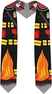 [SKKNT] Firefighter Fireman Print Graduation Shawl Stole For Academic Commencements Honor Sash Congratulations Gift, Sharp Corner, One Size