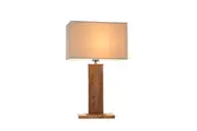 Dionne Modern Elegant Metal Body Wooden Stand Table Lamp Square Fabric Light Shade - Wood & Creamy White Fabric.