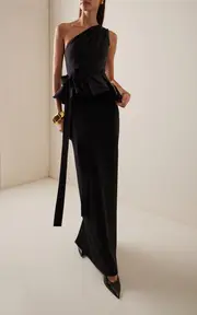 [Carolina Herrera] Bow-Detailed Stretch-Crepe Peplum Gown