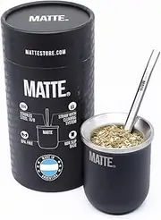 Matte Yerba Mate Gourd and Bombilla Set 6 oz - Includes Premium Quality Box - BPA Free Yerba Mate Set Kit with Mate Straw, Elegant Design, Non-Slip Base (Black)