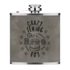 Crazy Sewing Boy Stars 6oz PU Leather Hip Flask Grey Joke Kids Crafts Best Funny