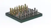 Solid Metal Brass Hannibal Roman Chessmen Felted & Cabinet Chess Board Set