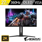 【GIGABYTE 技嘉】AORUS FO27Q3 27型 QD-OLED 2K 360HZ電競螢幕(0.03MS/QD-OLED/HDMI2.1/TYPE-C)