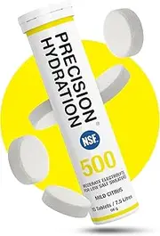 Precision Hydration Lite Electrolyte Drink - Multi Strength Effervescent Hydration Tablets - Low Calorie, Gluten Free, Vegan/Vegetarian Friendly, NSF (1 Tube, 500mg/L - Yellow Tube)