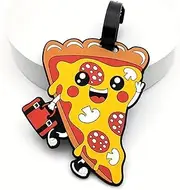 [QFSH] Cartoon Pizza Silicone Luggage Tag Funny Food Travel Suitcase Baggage Tag Identification Labels ID Tag for Cruise Airport